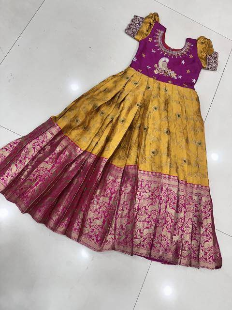 NEW LAUNCING KIDS GOWN kanjivaram silk Best kids wear market in Ahmedabad